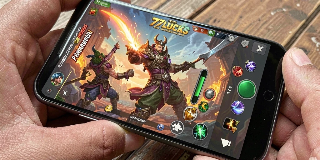 Tampilan gameplay menarik dari 77LUCKS yang menunjukkan aksi strategi.