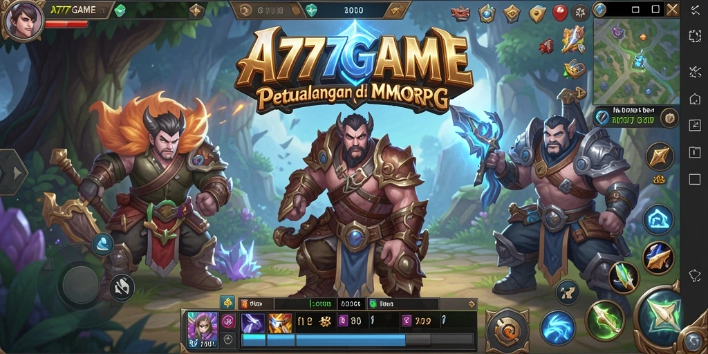 Tampilan gameplay epik A777GAME dengan pertempuran dan eksplorasi.