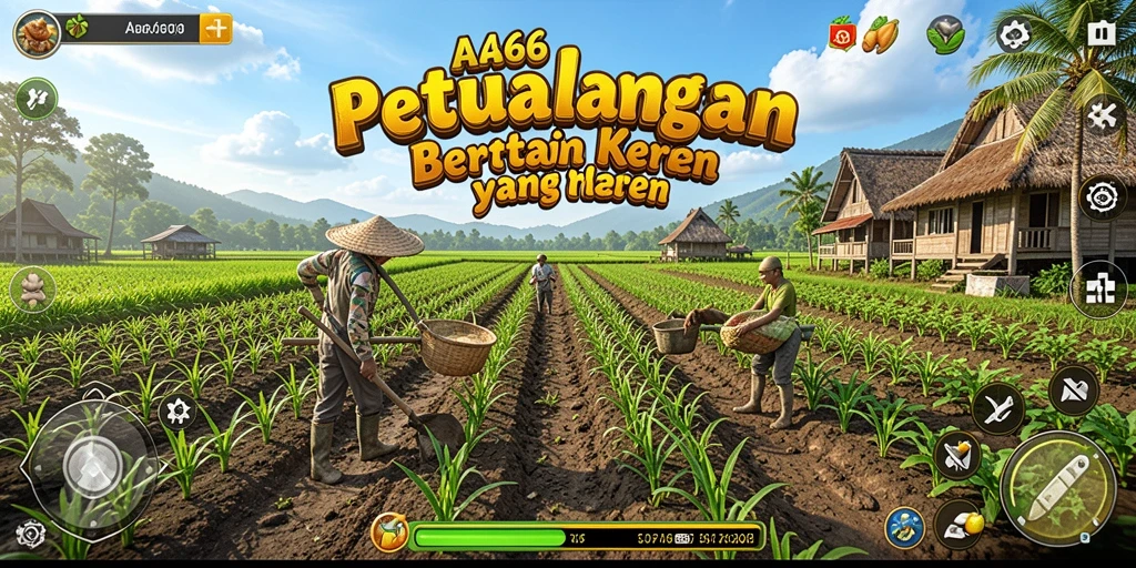 Screenshot gameplay AA666 menunjukkan kebun yang indah dan penuh warna.