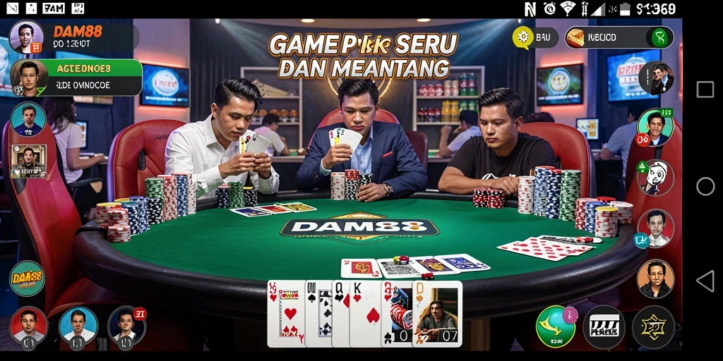 Screenshot gameplay DAM88 menampilkan suasana meja poker yang menegangkan.