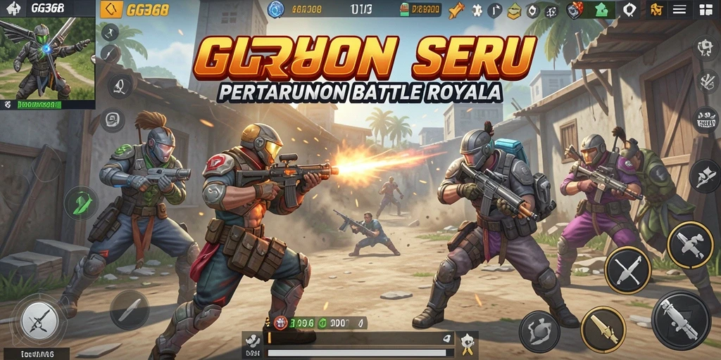 Screenshot utama GG368 menampilkan pertarungan Battle Royale yang intens.