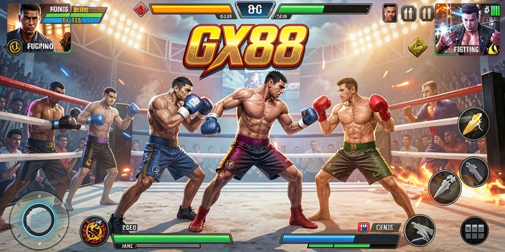 Tangkapan layar gameplay GX88 dengan aksi pertarungan yang mendebarkan.