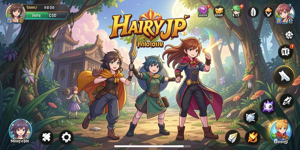 Tampilan gameplay menarik dari HARAPJP dengan karakter anime yang dinamis.