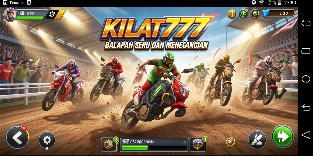 Screenshot gameplay KILAT777 menampilkan mobil balap di lintasan cepat.