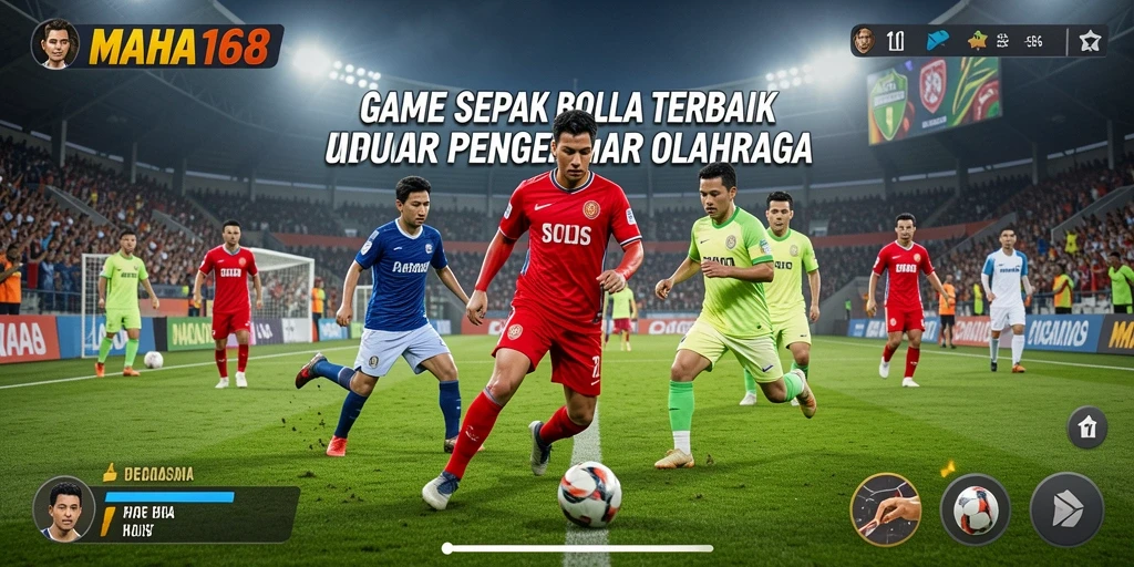 Tampilan seru dari gameplay MAHA168 dengan aksi sepak bola intens.