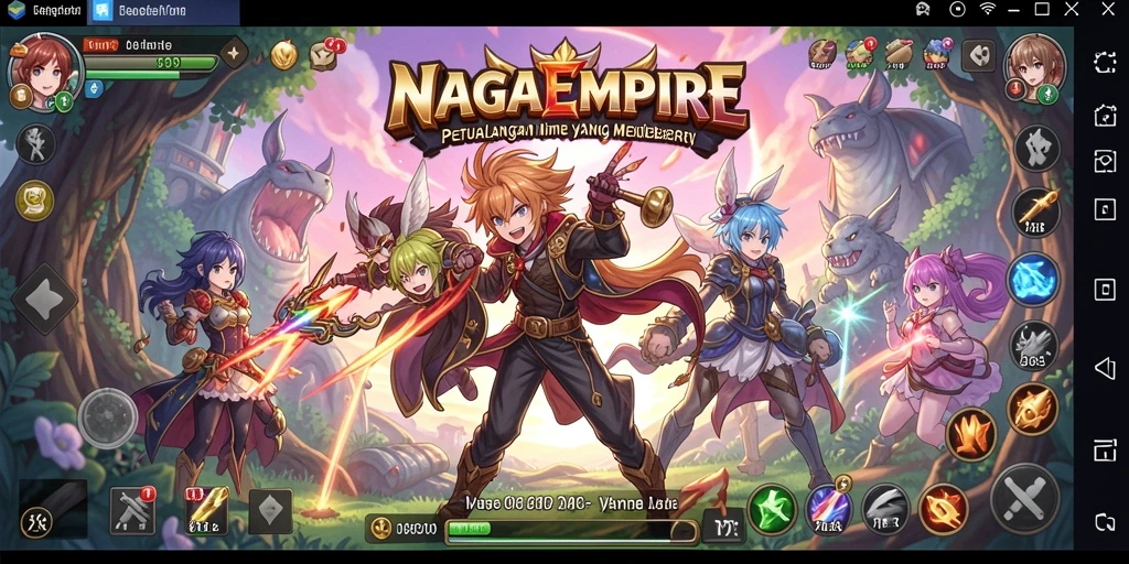 Tampilan gameplay NAGAEMPIRE yang penuh aksi dan karakter anime.