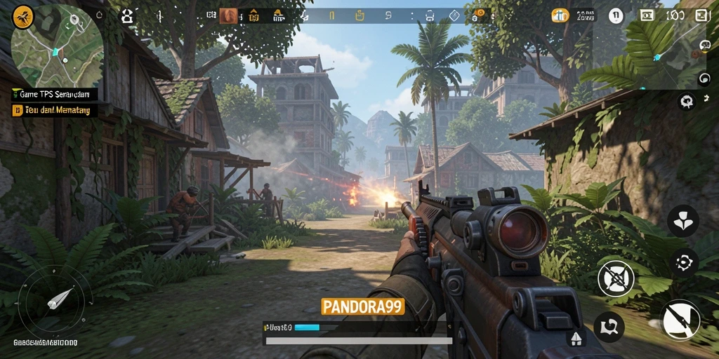 Tampilan dinamis gameplay PANDORA99 dalam aksi TPS.