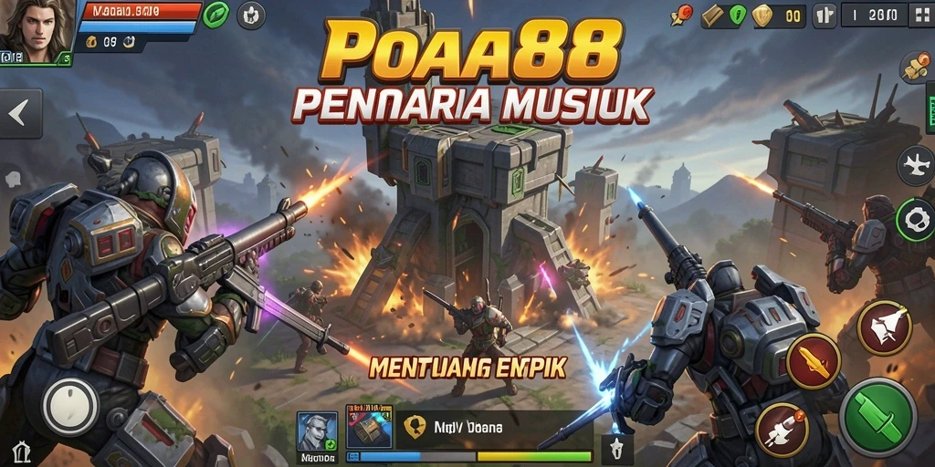 Tangkapan layar utama gameplay POA88 yang menampilkan pertahanan menara melawan musuh.