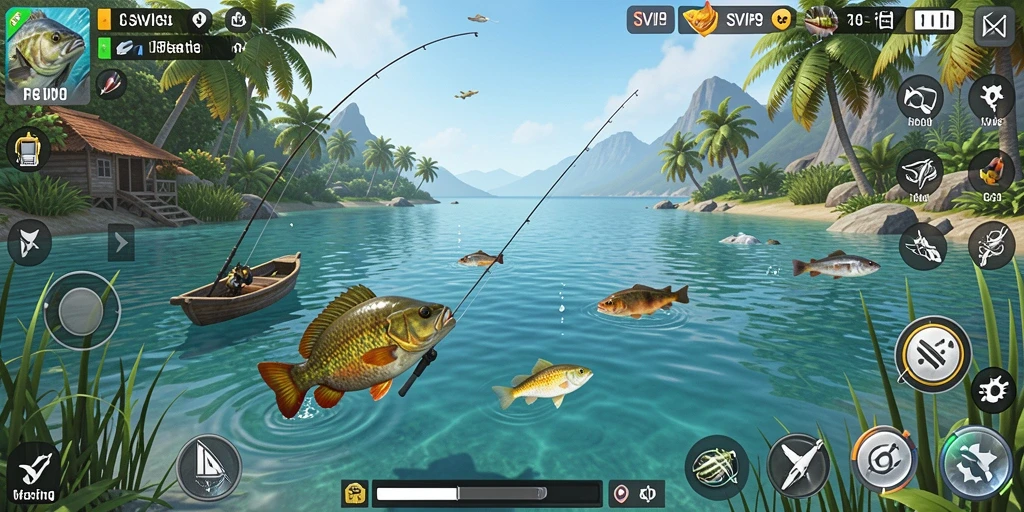 Tampilan gameplay <strong>SVIP9</strong> yang menarik saat memancing di lokasi indah.